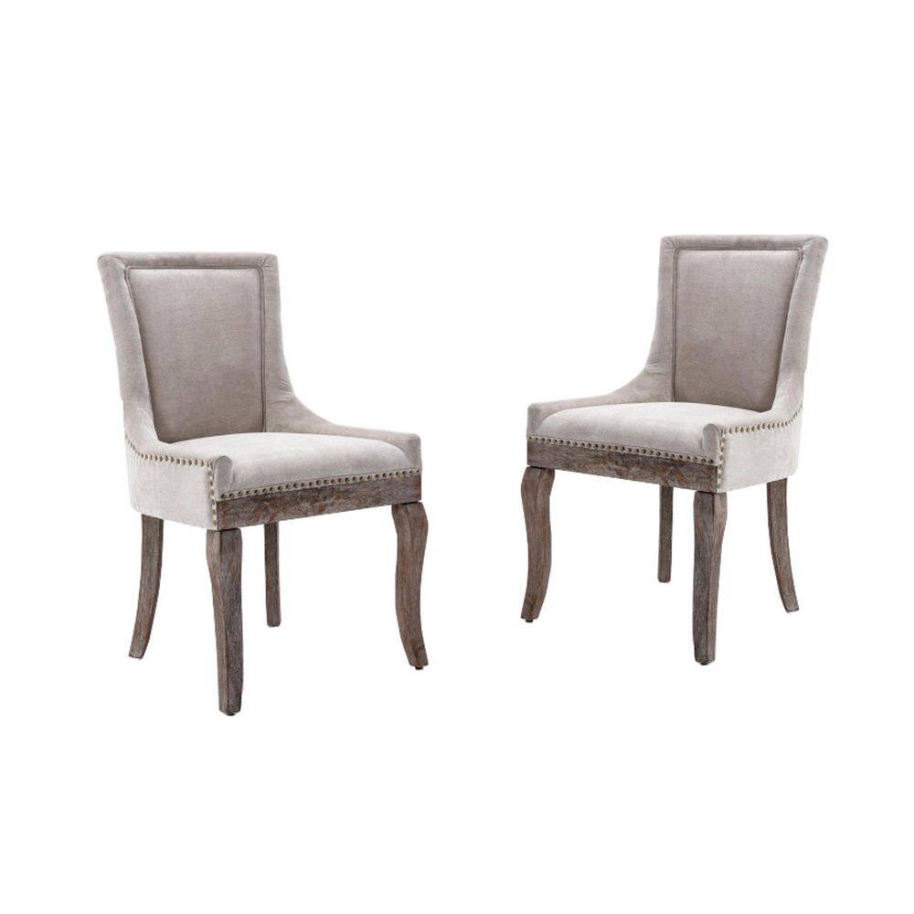 ANBAZAR Ultra Side Dining Chair Thickened fabric chairs with neutrally toned solid wood legs Bronze nail head Set of 2-Beige D-001234-BG