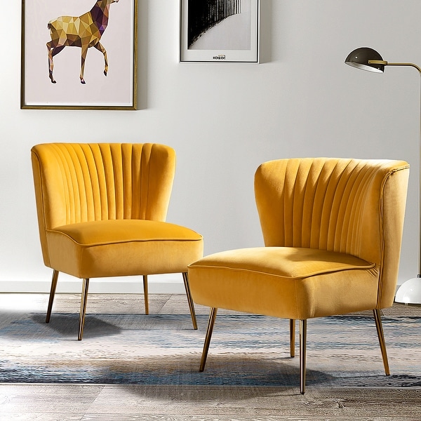 Monica Upholstered Modern Tufted Side Chair with Gold Legs Set of 2 by HULALA HOME