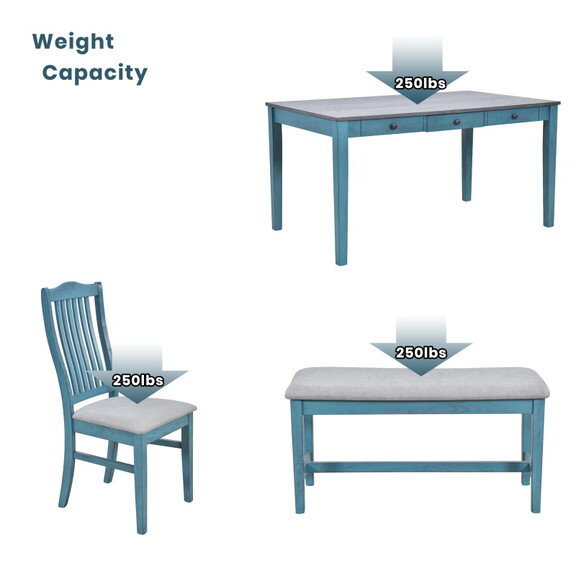 TOPMAX Mid Century 6 Piece Wood Dining Table Set  ...