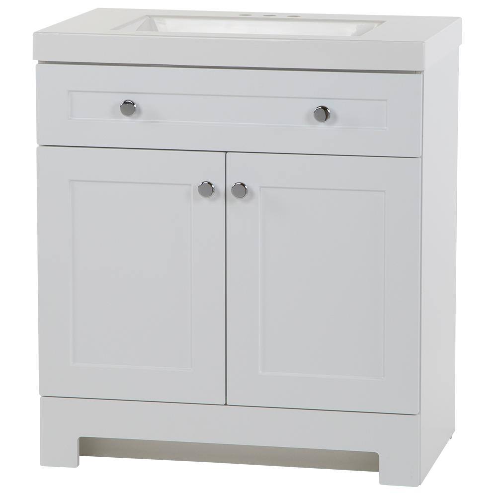 Glacier Bay Everdean 30.5 in. W x 18.8 in. D x 34.4 in. H Freestanding Bath Vanity in White with White Cultured Marble Top EV30P2-WH