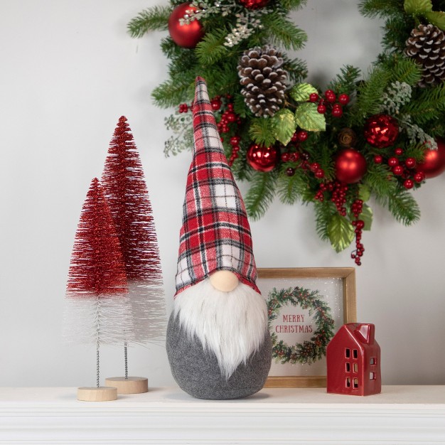 Gray Gnome With Red Plaid Hat Christmas Decoration