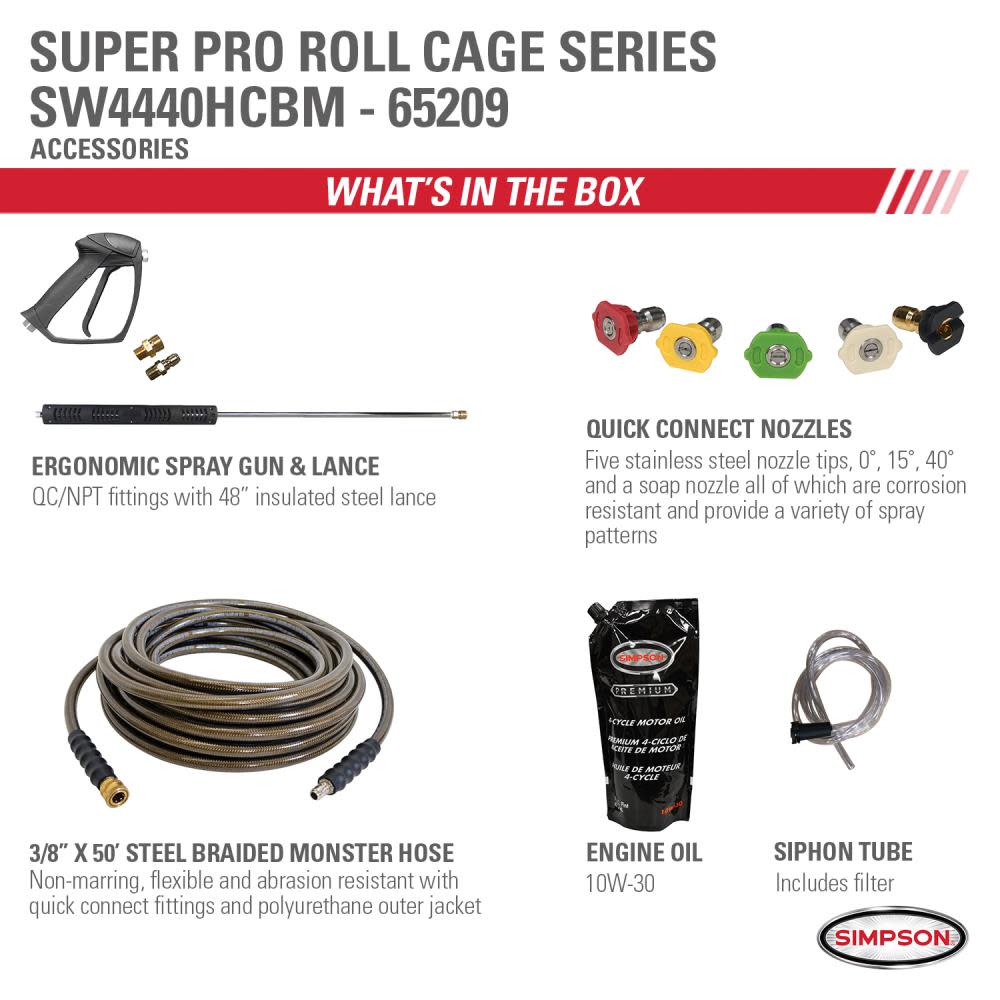 Simpson Super Pro Roll Cage Pressure Washer Cold Water Professional Belt Drive Gas ;