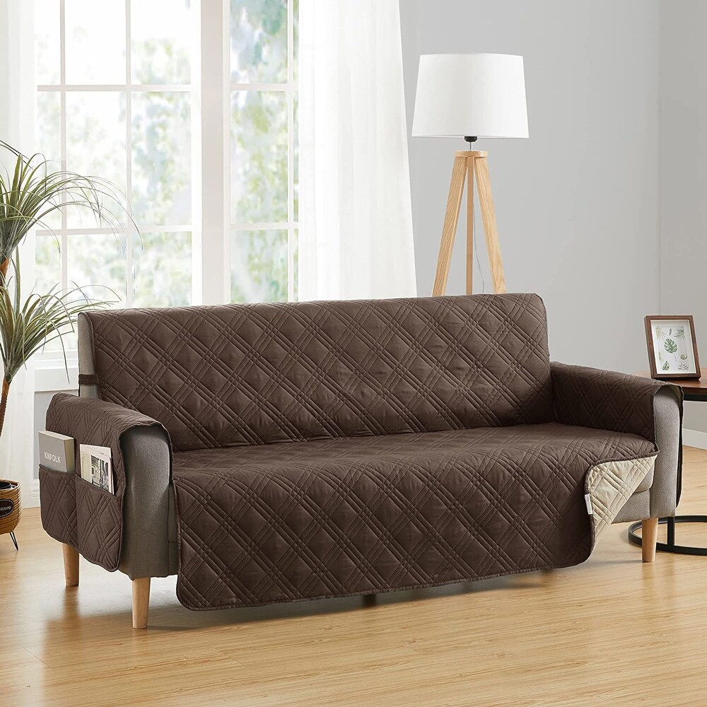 Teflon Newfield Reversible Sofa Cover  Chocolate and Tan