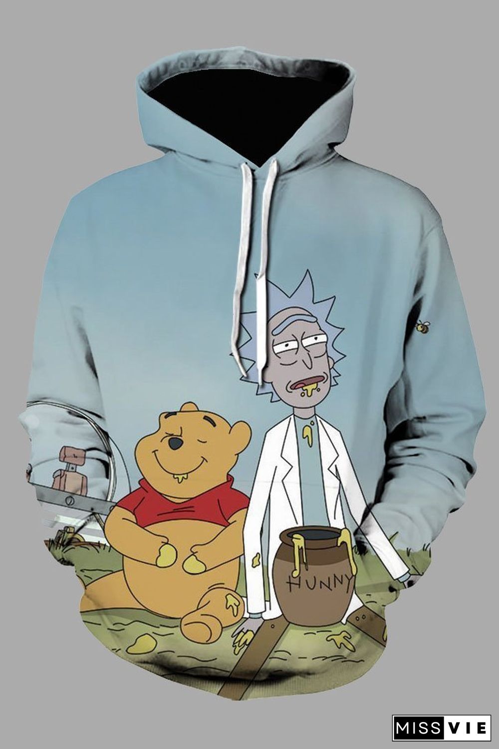 Street 3D Gray Digital Rick and Morty Printed Hooded Sweatshirt