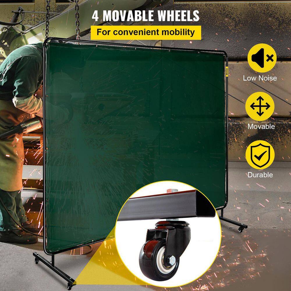 VEVOR Welding Screen 8 ft. x 6 ft. Welding Curtain Flame-Resistant Portable Light-Proof with Frame 4-Wheels Dark Green GBHJCL6X8DKJML001V0