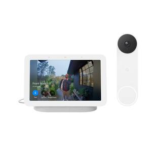 Google Nest Doorbell (Battery) Smart Wi-Fi Video Doorbell Camera Snow Plus Nest Hub 2nd Gen 7 in. Smart Home Display Chalk GA03945