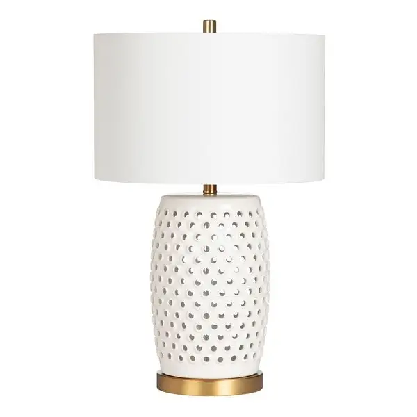 Jameson Multi-hole Metal Table Lamp with Nightlight, White Linen Shade