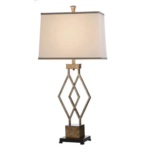 StyleCraft Vintage Gold Table Lamp - White Hardback Fabric Shade