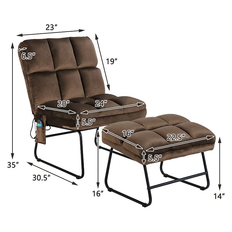 Velvet Massage Recliners with Ottoman Remote Control and Side Pocket