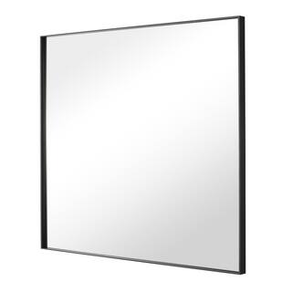 GETLEDEL 36 in. W x 36 in. H Modern Medium Square Aluminum Framed Wall Mounted Bathroom Vanity Mirror in Black MR-2535BK