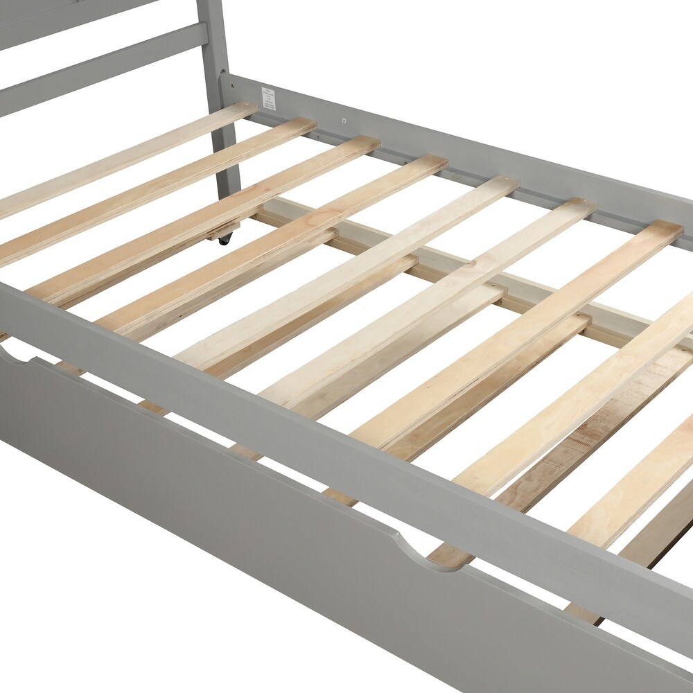 Twin Size Wood Platform Storage Bed with Trundle for Bedroom  Dorm