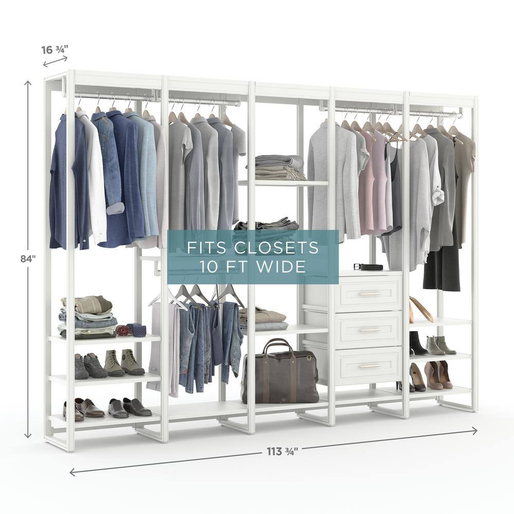 CLOSETS By LIBERTY 113 in. W White Adjustable Tower Wood Closet System with 3 Drawers and 19 Shelves HS45674-RW-10