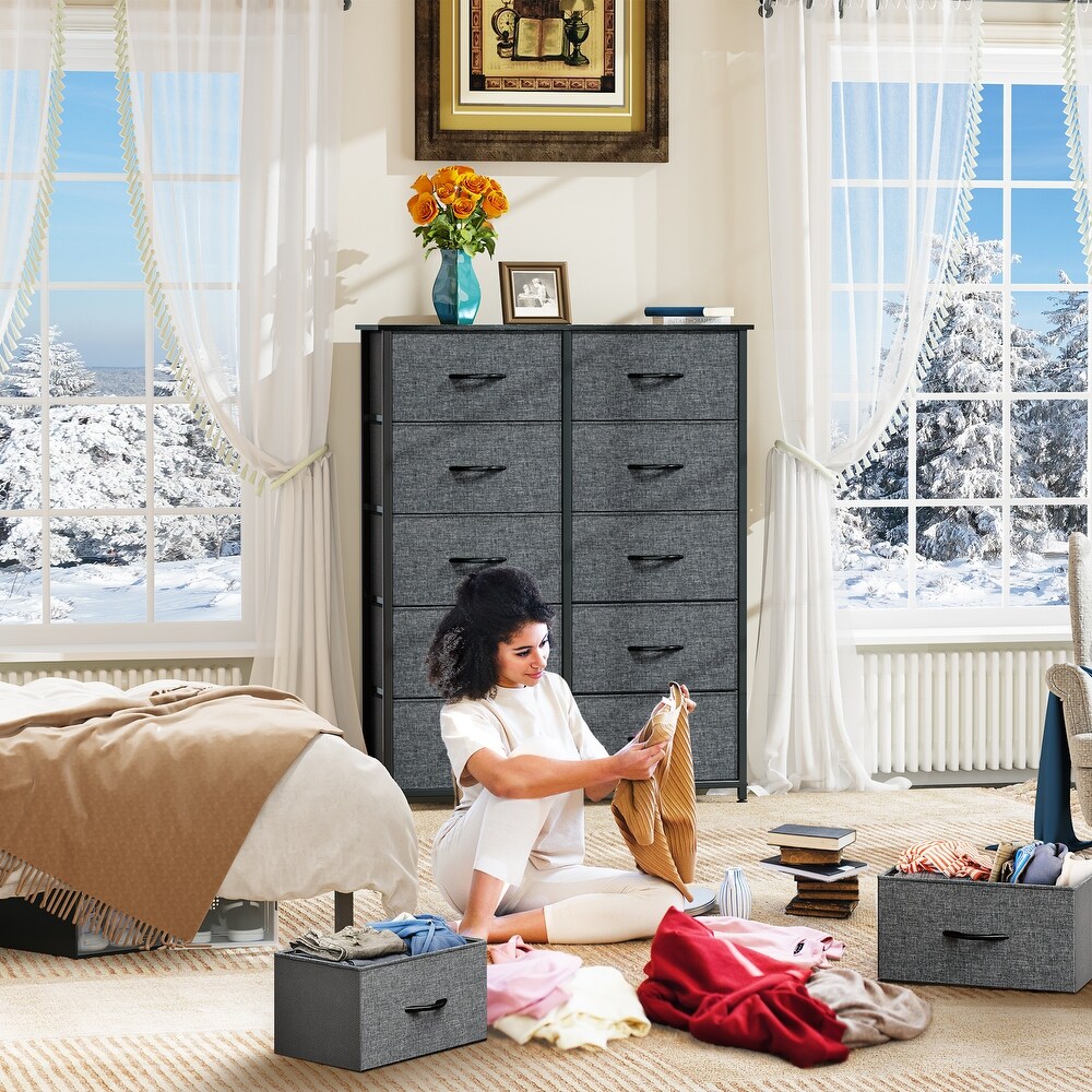 Modern 10 Drawer Dresser Fabric Storage Tower