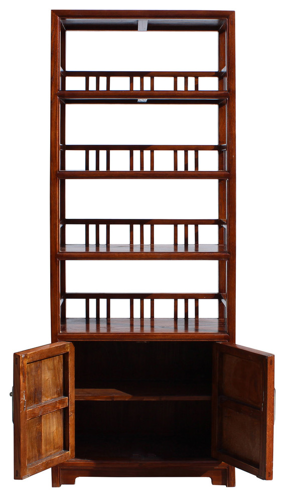 Chinese Distressed Brown 4 Shelves Bookcase Display Cabinet   Asian   Bookcases   by Golden Lotus Antiques  Houzz