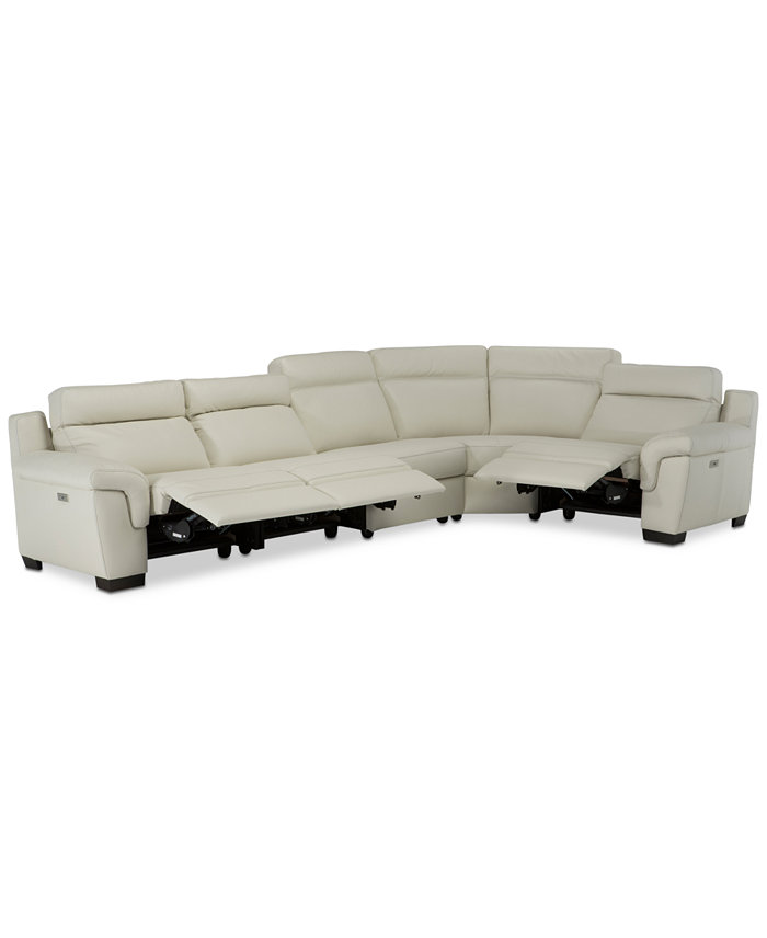 Furniture Julius II 5-Pc. Leather Sectional Sofa With 3 Power Recliners Power Headrests and USB Power Outlet