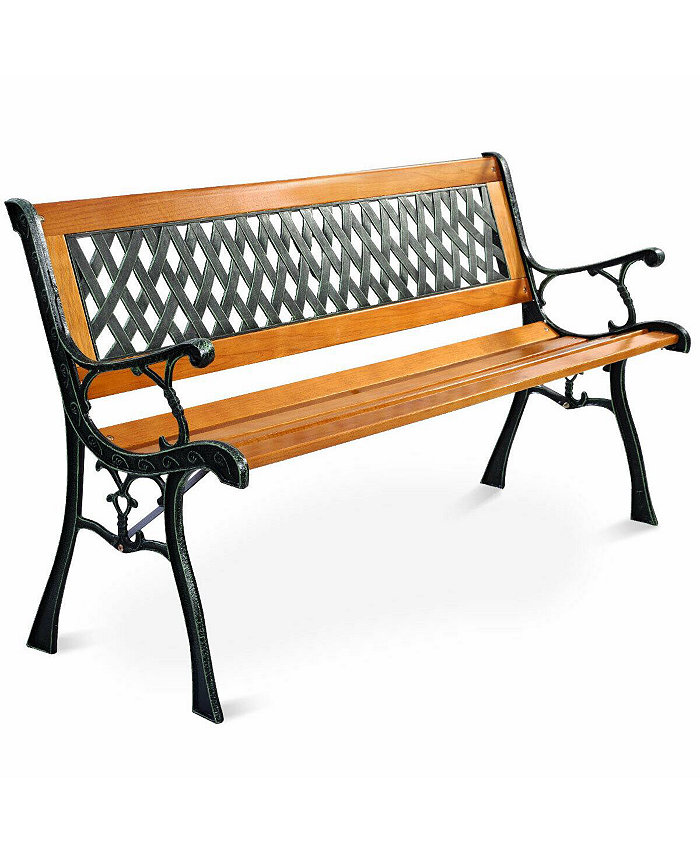 Costway 49 1 2'' Patio Park Garden Bench Porch Path Chair Outdoor Deck Cast Iron Hardwood