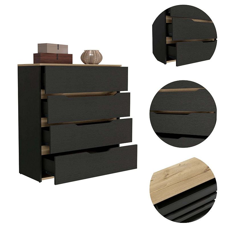 DEPOT E-SHOP Aralia Drawer Dresser， Four Drawers， Superior Top， Black / Light Oak