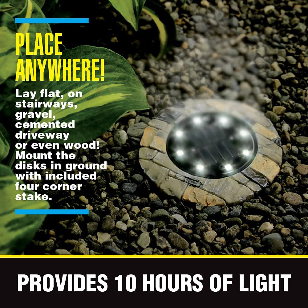 Bell+Howell 4-Pack Disk Lights Stone 8-Bulb (80-Lumen 3-Watt) Auto On/Off Outdoor Camouflaged LED Lighting As Seen On TV (6000 K)