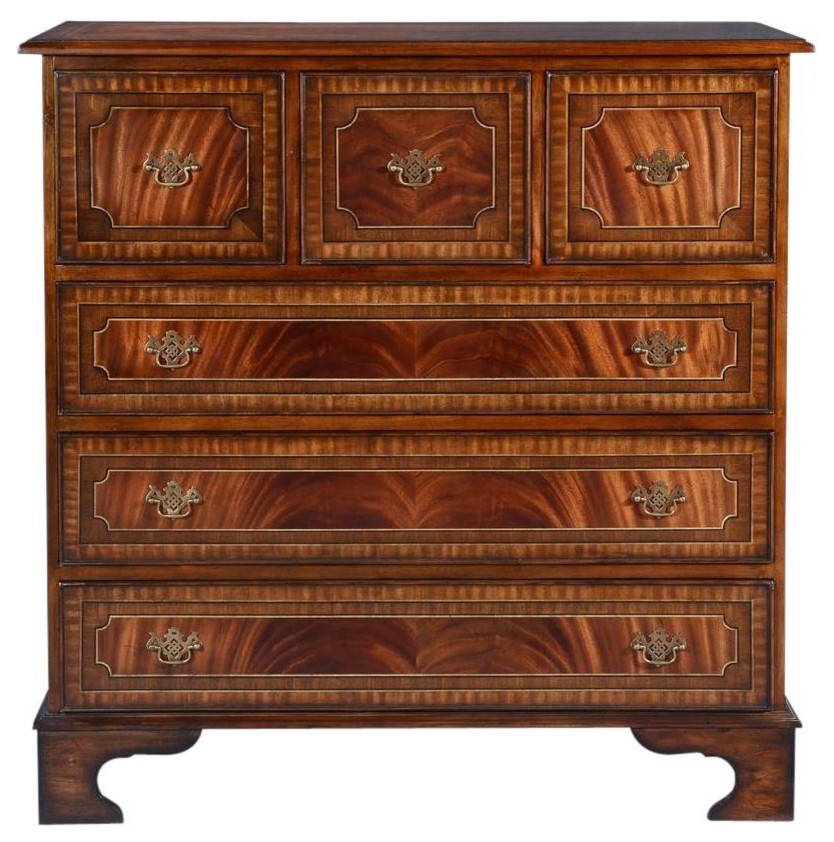 Chest of Drawers English Flame Mahogany Banded Inlay  Brass Hardware   Traditional   Accent Chests And Cabinets   by EuroLuxHome  Houzz