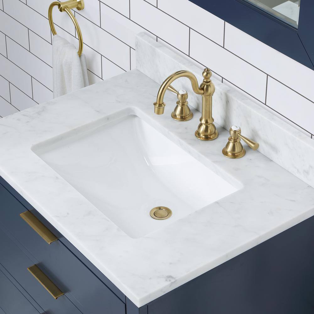 Water Creation Bristol 30 in. W x 21.5 in. D Vanity in Monarch Blue with Marble Top in White with White Basin BR30A-0600MB