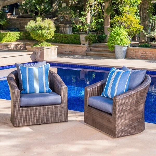 Darius Outdoor Wicker Aluminum Swivel Club Chair with Cushion (Set of 2) by Christopher Knight Home