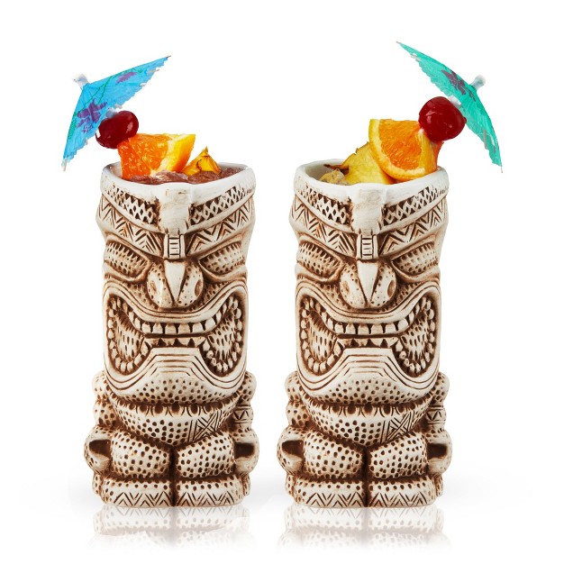 Viski High Tide Tiki Mugs Hand Painted Ceramic Tiki Glasses For Cocktails Tiki Barware 14 5oz Highballs Set Of 2