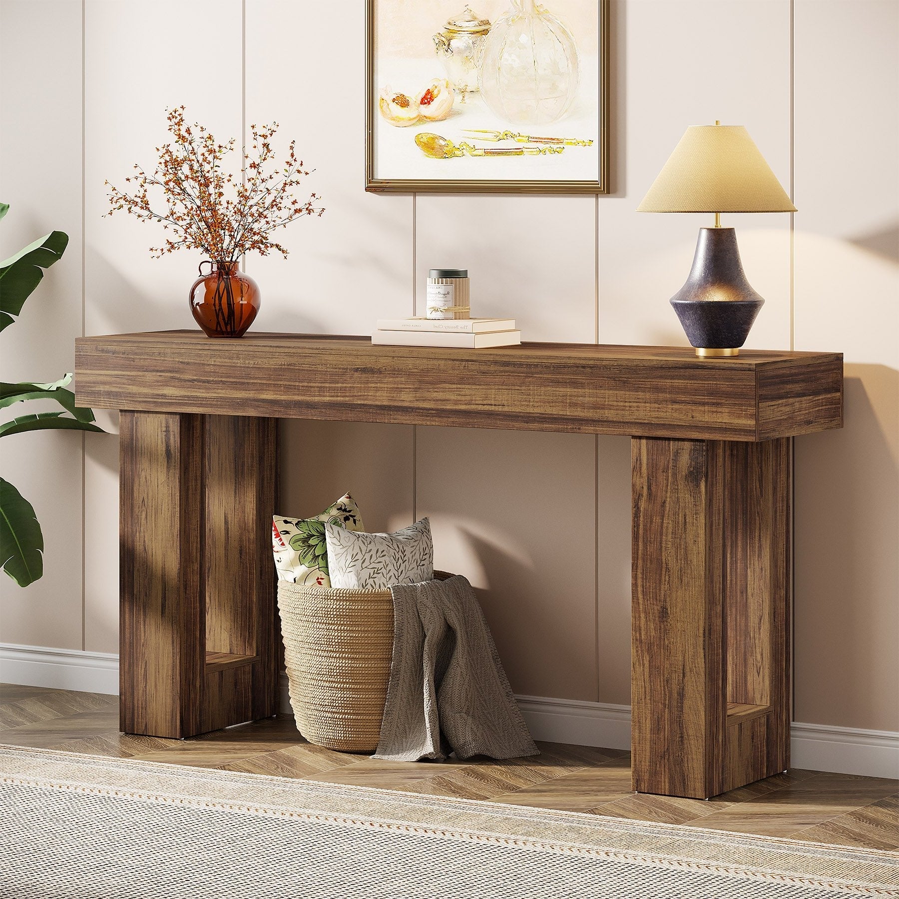 63-Inch Console Table, Farmhouse Wooden Sofa Table Entryway Table