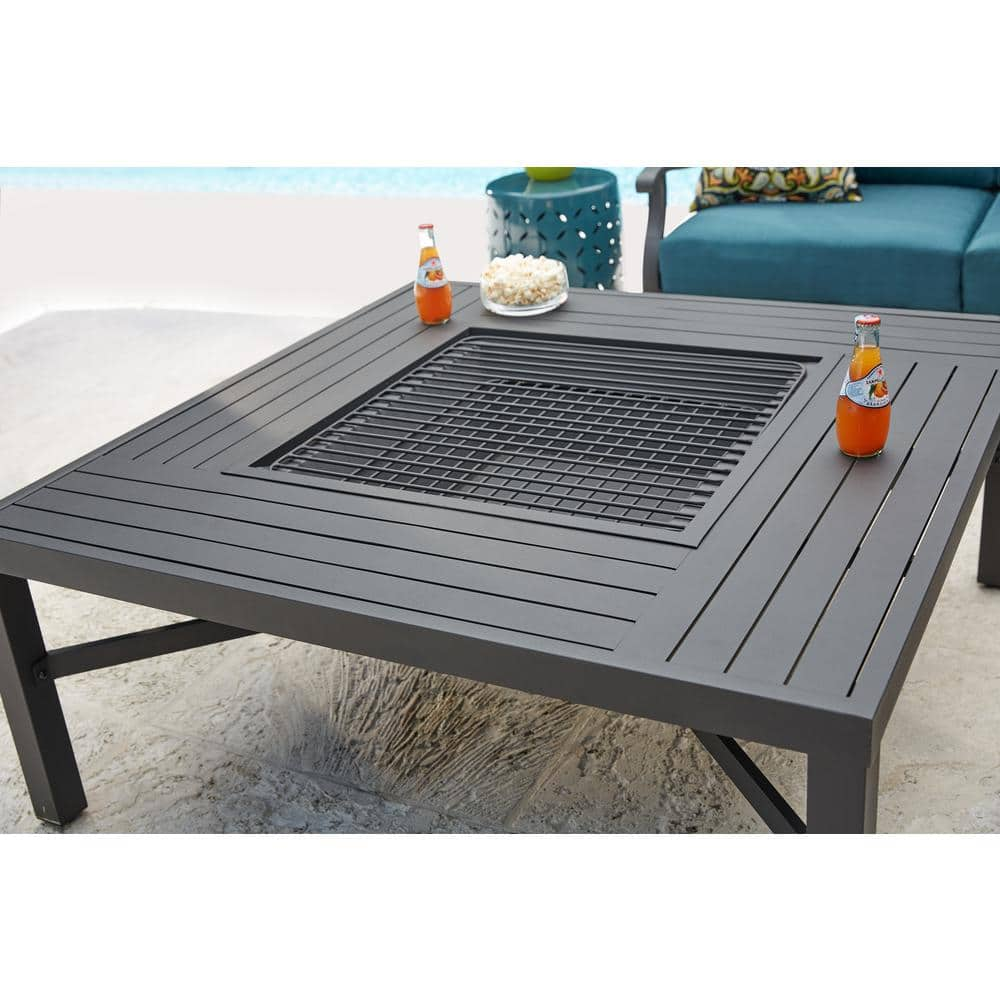 Hampton Bay 43.50 in. Aluminum Fire Pit Table in Black FTA79103N