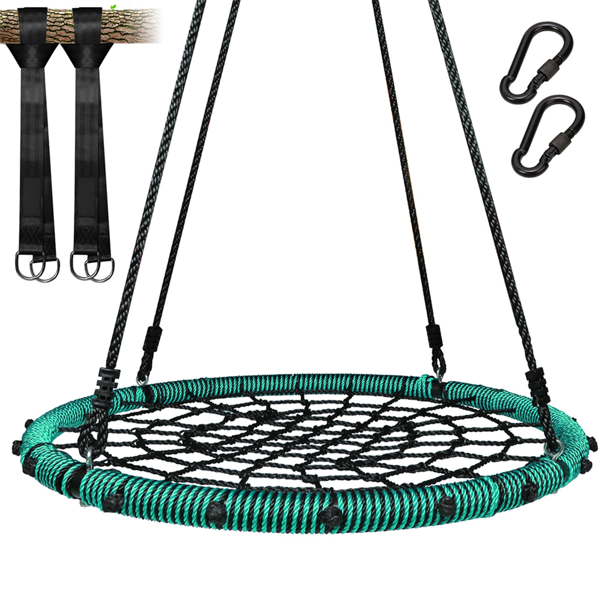 KLOKICK 660 lb Spider Web Swing 40 inch for Tree Kids with Steel Frame and 2 Hanging Straps