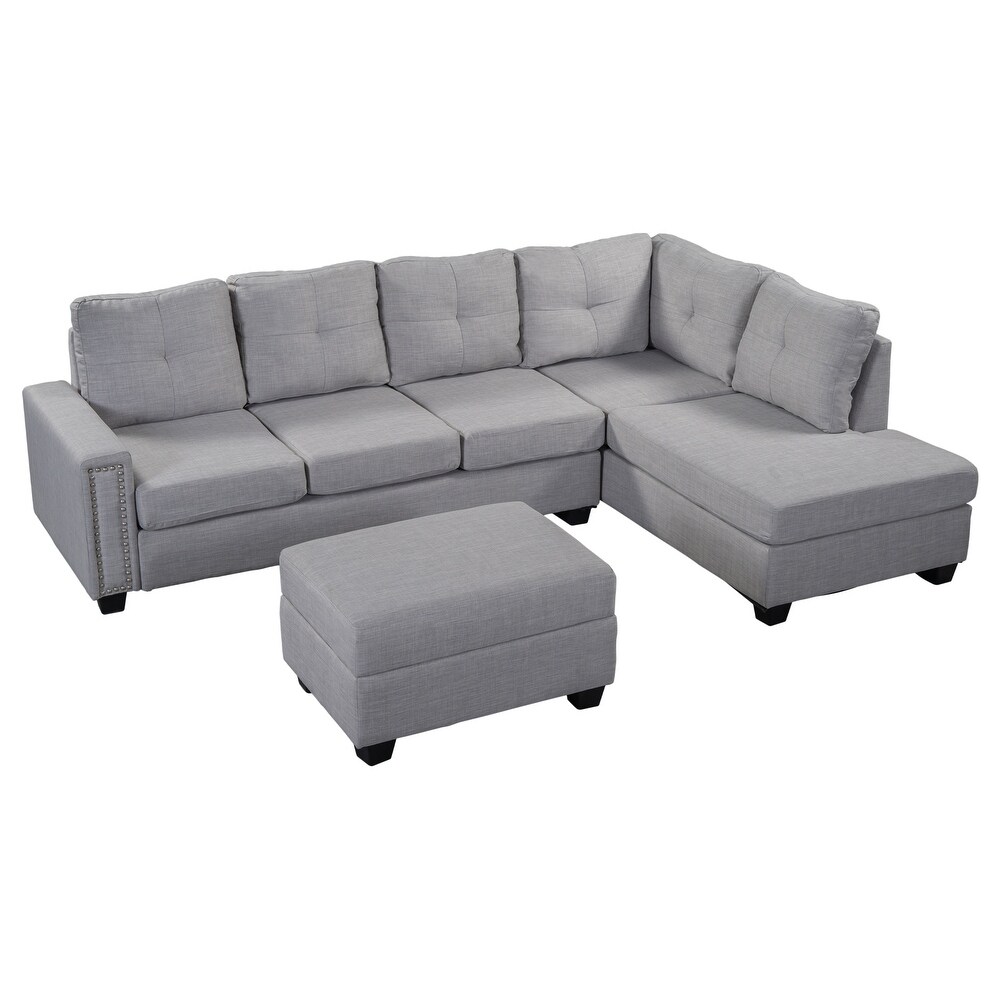 Reversible Sectional Sofa with Storage Ottoman  4 Seat L shape Couch