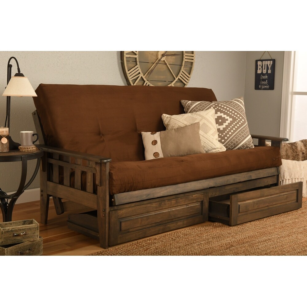 Somette Tucson Rustic Walnut Full size Futon Set with Storage Drawers