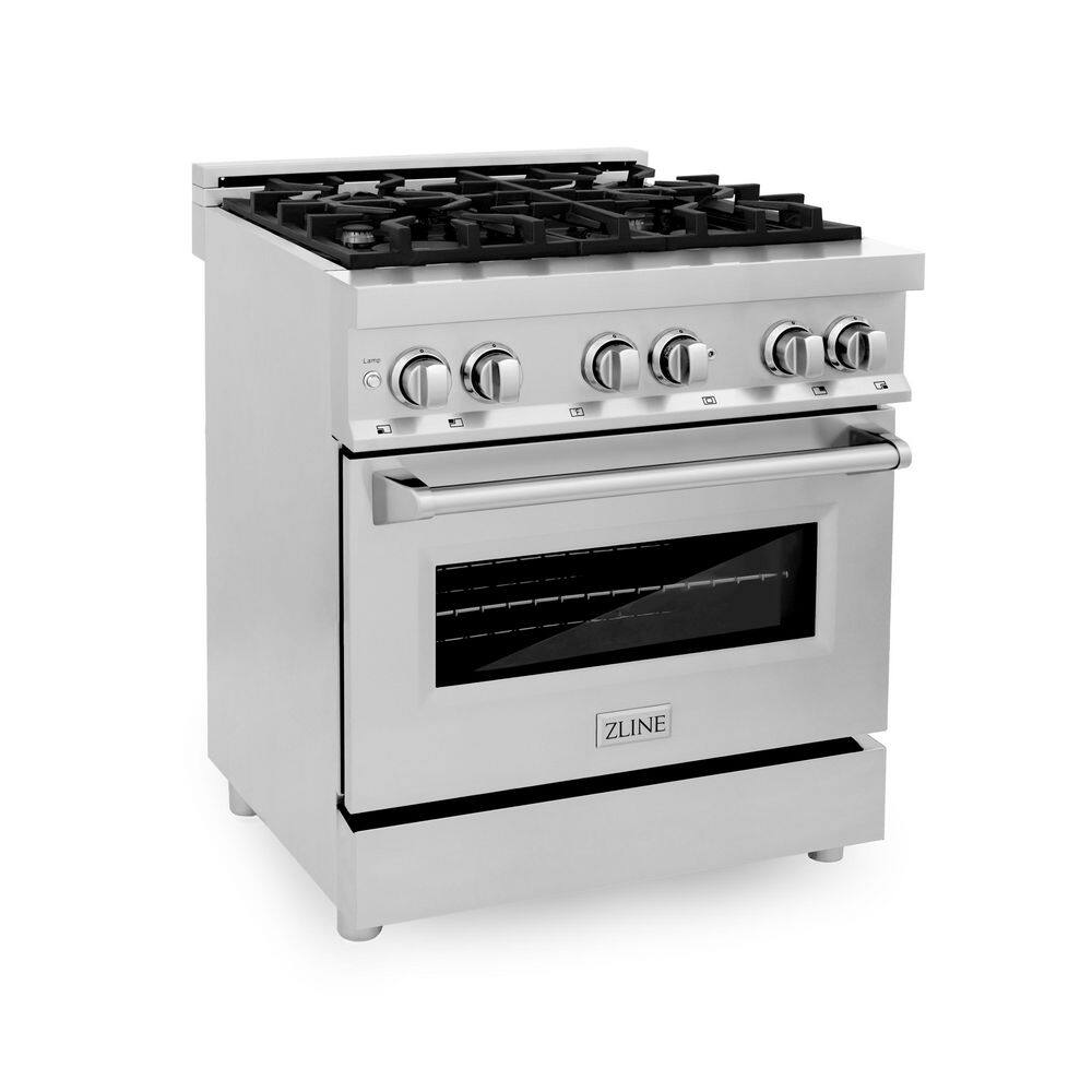 ZLINE Kitchen and Bath 30 in. 4.0 cu. ft. Dual Fuel Range with Gas Stove and Electric Oven in Stainless Steel (RA30) RA30