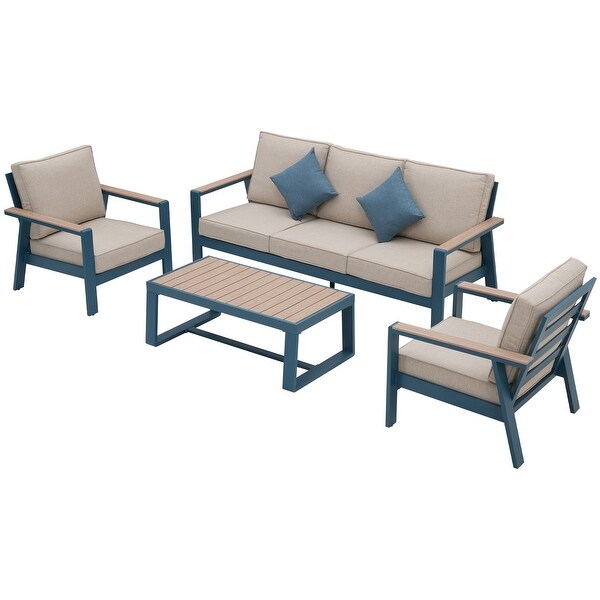 Zenova Aluminum Outdoor Sofa，Patio Sofa Sets，Patio Sectional Sofa Couch，Furniture Conversation Sets