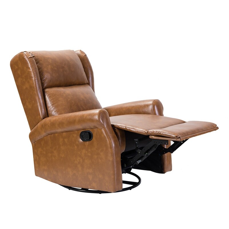 Leather Manual Swivel Recliner with Metal Base