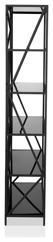 Furniture of America Qualt Industrial Metal 5 Shelf Bookcase in Black   Industrial   Bookcases   by Homesquare  Houzz