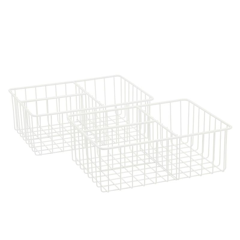 2 Pack White Wire Baskets for Kitchen， 3 Compartment Bin for Cabinet Shelves， Drawers (10 x 8 x 3.7 In)