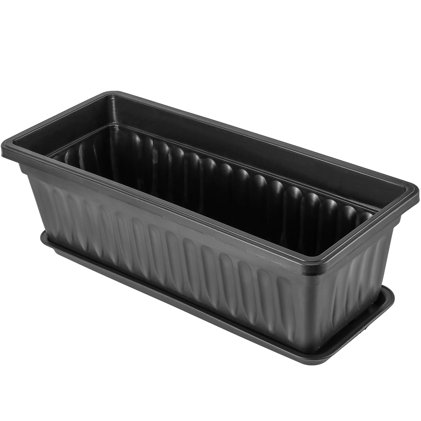 ZOENHOU 6 Pack 17 Inches Black Plastic Vegetable Planters, Rectangular Flower Window Box with 30 PCS Green Plant Labels