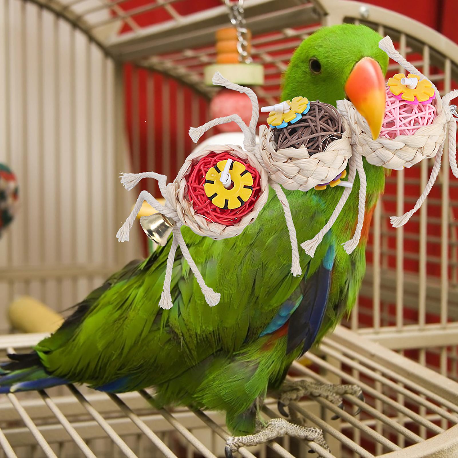 Plastic Pet Parrot Straw Plaiting Sepaktakraw String Chewing Biting Hanging Swing Toy Bird Cage Accessories