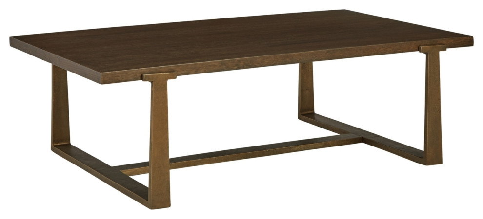 Vil 55 Inch Rectangular Coffee Table Aluminum Base Wood Grains Brown   Contemporary   Coffee Tables   by Dot  ampBo  Houzz