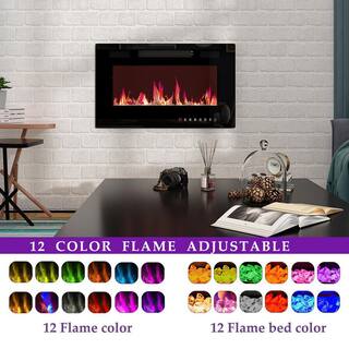 FUFUGAGA 30 in. Wall-Mount Electric Fireplace in Black with Adjustable Flame Colors and Speed Touch Screen Remote Control KF020305