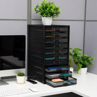 Mind Reader Network Collection 10-Drawer File Storage Desk Organizer Label Frame on Each Drawer Metal Mesh Multi-Purpose Black 10CABMESH-BLK