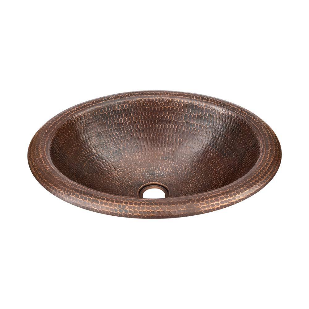 Premier Copper Products Self-Rimming Wide Rim Oval Hammered Copper Bathroom Sink in Oil Rubbed Bronze LO18RDB