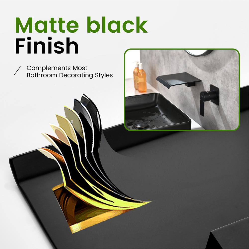 UKISHIRO Miko Single-Handle Wall Mounted Waterfall Bathroom Faucet with Valve in Matte Black SMD00JI22052716