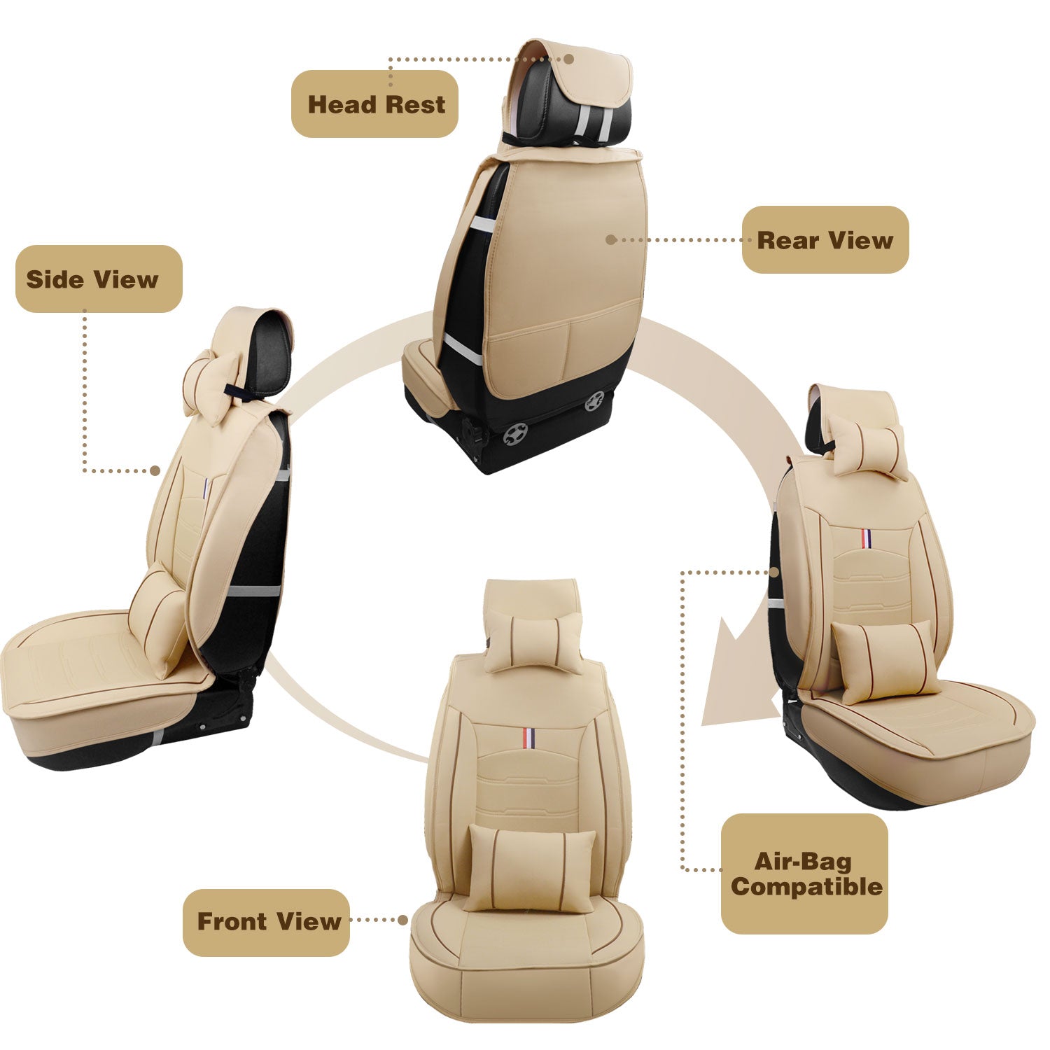 Oture Car Seat Covers Full Set Leather Front and Rear Bench Backrest Seat Cover Set Universal Fit for Auto Sedan SUV Truck