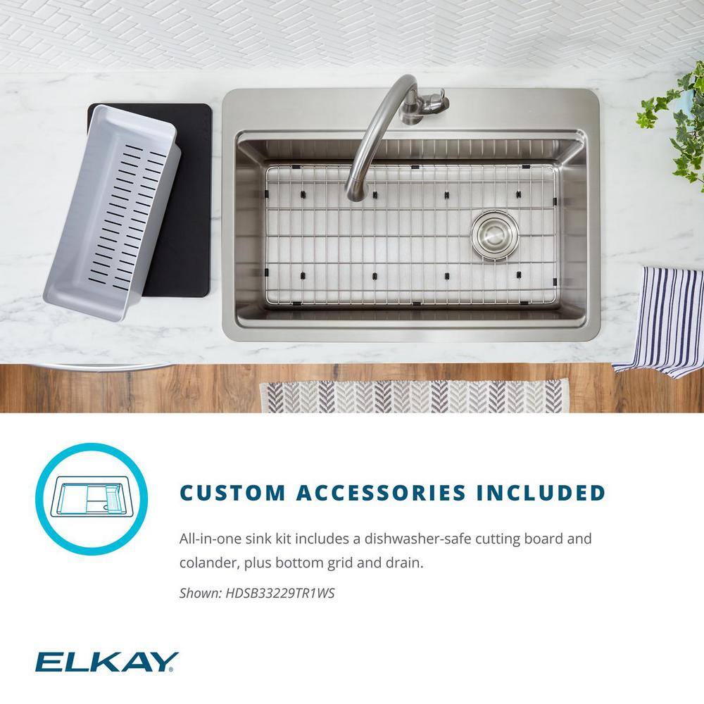 Elkay Avenue 18-Gauge Stainless Steel 33 in. Single Bowl Drop-InUndermount Workstation Kitchen Sink with Drain HDSB33229TR1WS