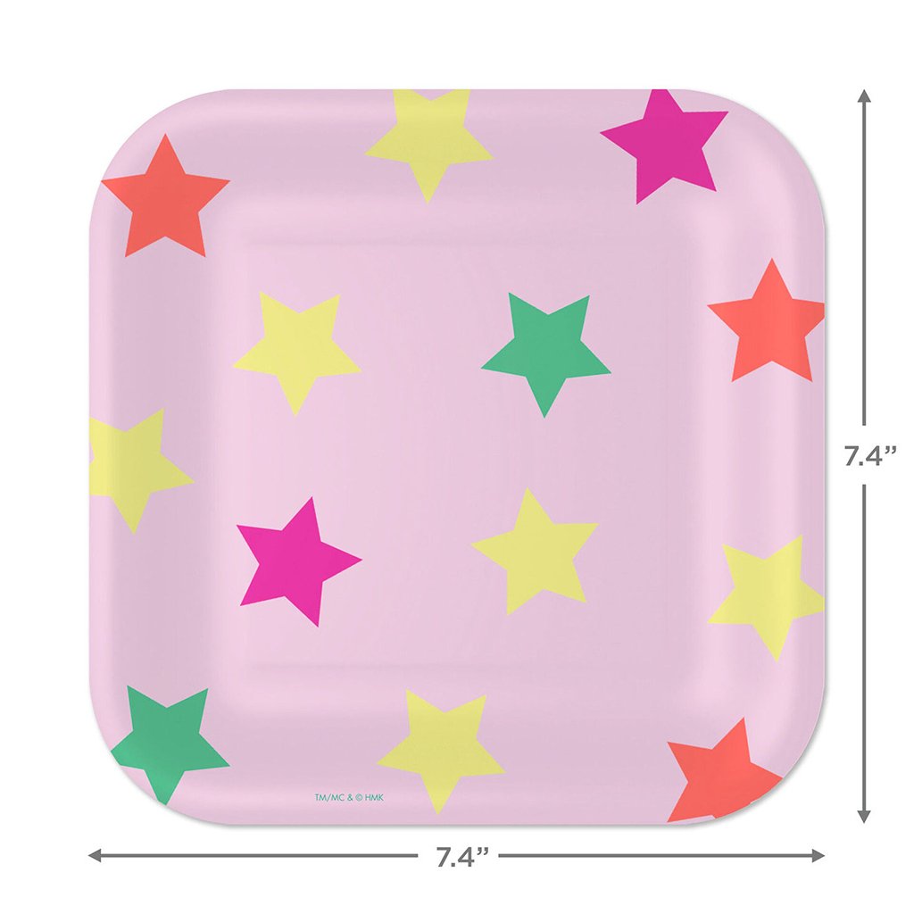 Hallmark  Colorful Stars on Pink Square Dessert Plates, Set of 8