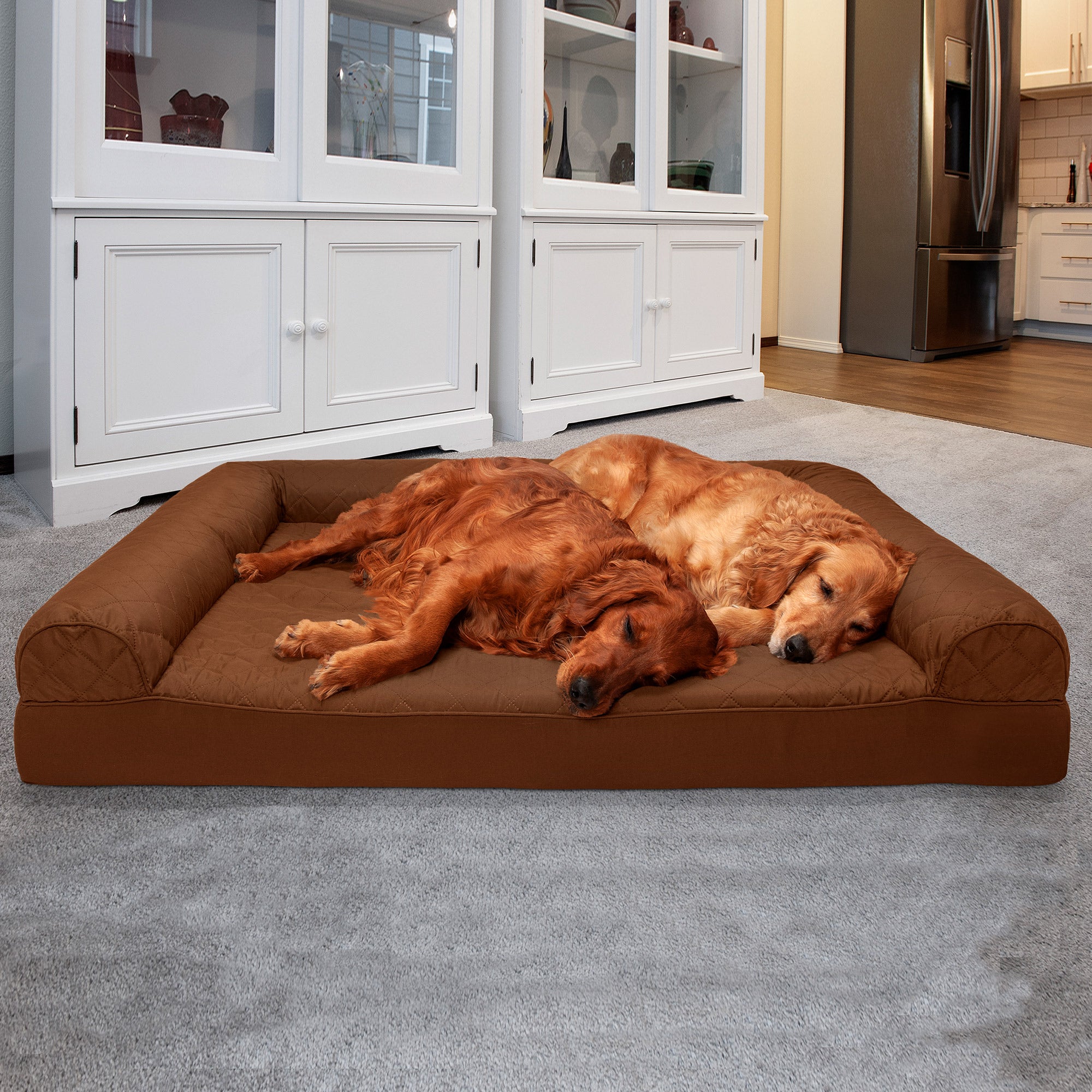 FurHaven | Orthopedic Quilted Sofa Pet Bed for Dogs & Cats, Toasted Brown, Jumbo Plus