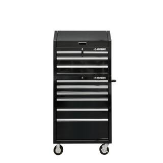 Husky 30 in. W x 24.5 in D Standard Duty 10-Drawer Combination Rolling Tool Chest and Top Tool Cabinet in Gloss Black HOTC3010B12S