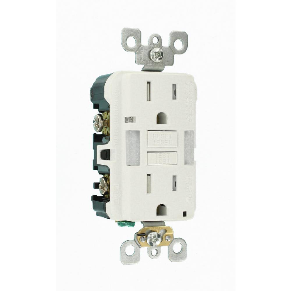 Leviton 15 Amp Self-Test SmartlockPro Combo Duplex Guide Light and Tamper Resistant GFCI Outlet White R92-GFNL1-00W