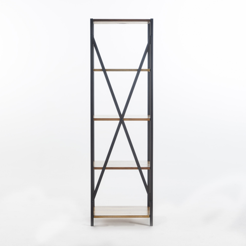 Relee Modern Industrial 4 Shelf Acacia Wood Slim Bookcase   Industrial   Bookcases   by GDFStudio  Houzz